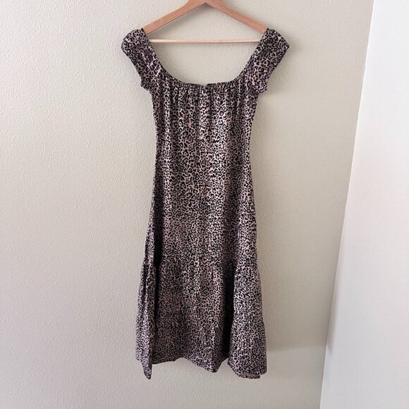 Reformation Toulouse Linen Off Shoulder Leopard Print Midi Dress - Picture 2 of 8